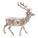 An Elizabeth II silver stag table ornament, 12cm h, by B S E Products, London 1982, 8ozs 4dwts