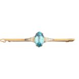 A zircon bar brooch, in gold, 60mm l, marked 9ct, 4g Good condition