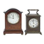 A mahogany and broken line inlaid mantle clock, c1910, in breakarched case, French movement, 21cm