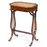 An Edwardian mahogany display table, crossbanded in satinwood and inlaid and decorated in penwork