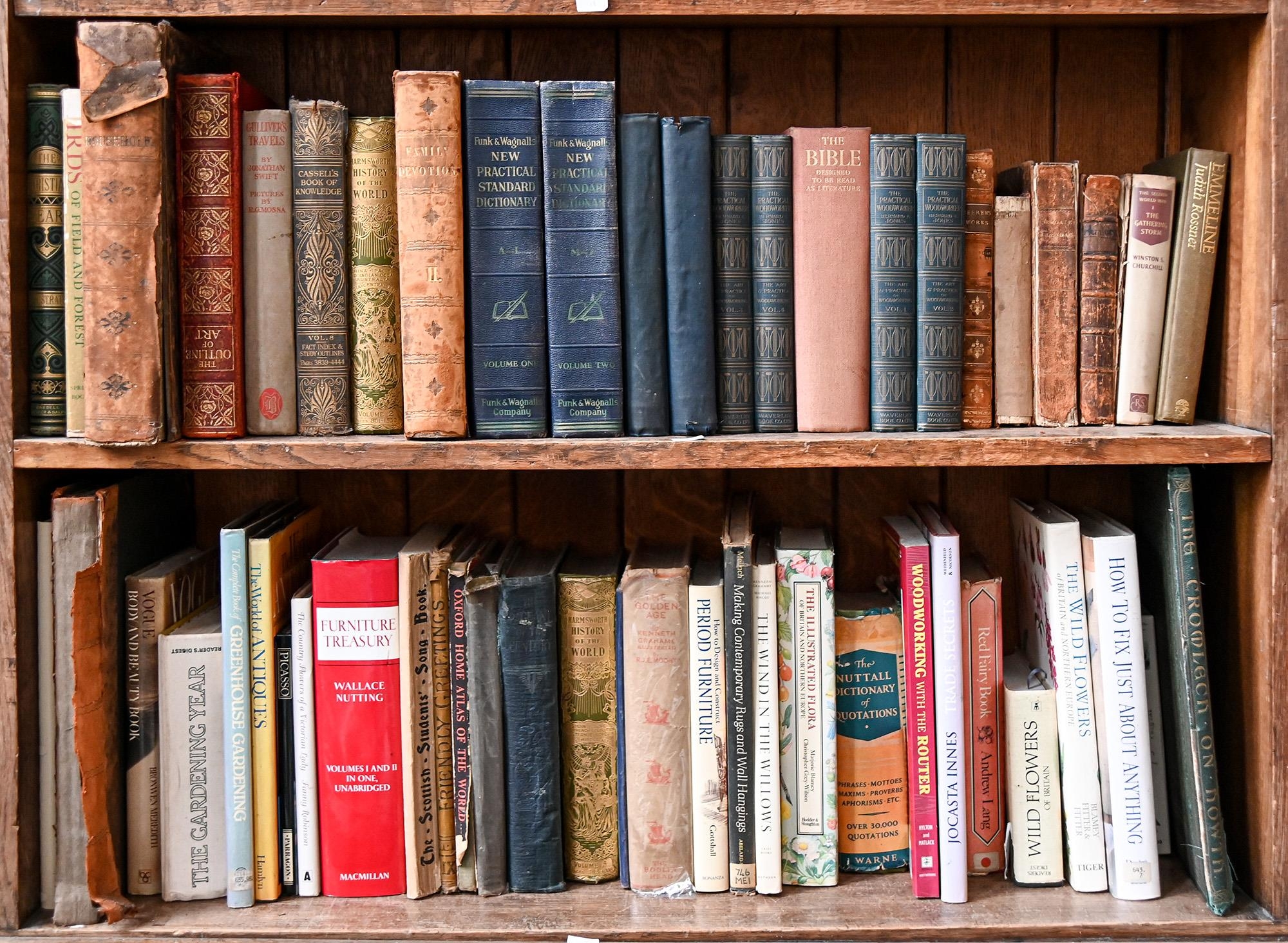Books. 18 shelves of general stock, including Anon, Village Rhymes, London: R.B. Seeley & W.