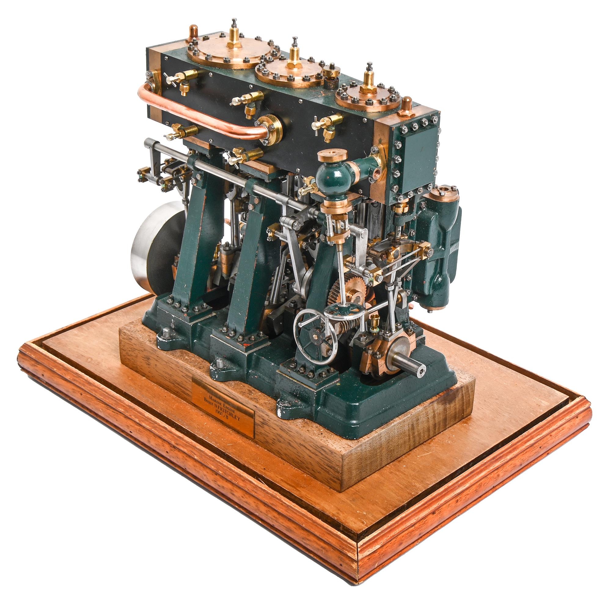 A well engineered model of a live steam triple expansion marine engine, built by N Fritchley, - Image 2 of 4