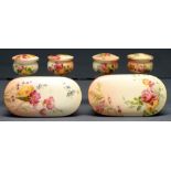 Four Royal Worcester miniature pots and covers and a pair of hairpin boxes and covers, late 19th and