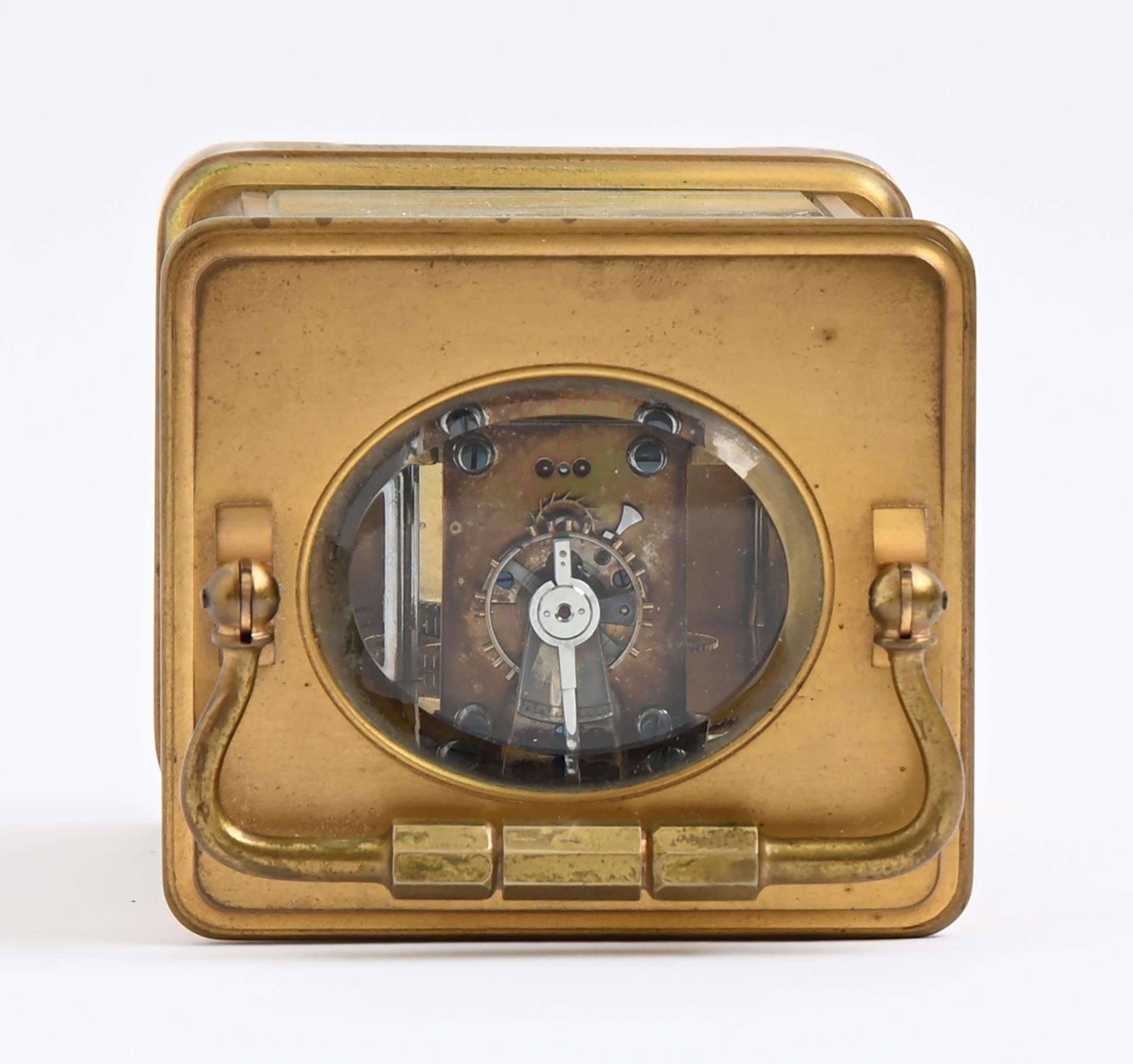 A French gilt brass carriage timepiece, Drocourt & Co, late 19th c, retaining the original - Image 3 of 4