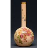 A Royal Worcester drumstick vase, 1904,  printed and painted with wild flowers on a shaded apricot