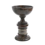 A Victorian Cornish serpentine bowl and pedestal,  of hemispherical form on detachable cylindrical