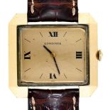 A Longines gold plated rectangular gentleman's wristwatch, 30 x 32mm Running when wound, light