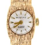 A Mistas 9ct gold lady's wristwatch,   'invisibly' set on textured gold bracelet, 16.5cm l, London
