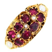 A Victorian ruby and split pearl ring, in 15ct gold, Chester 1880, 1.8g, size L Split at one