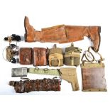 Miscellaneous WWI and WWII British Army accoutrements, to include leather cartridge belt, water