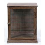 A wood grain painted metal dentist's or other cabinet, with glass shelves, 60cm h; 29 x 49cm Paint