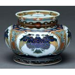 A Rosenburg art pottery jar, c1910, painted with four reserves of an eagle beneath strapwork, 90mm