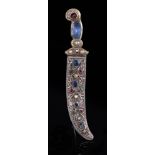 A multi gem set three colour gold and silver sheathed dagger brooch, 19th c, chased and applied with