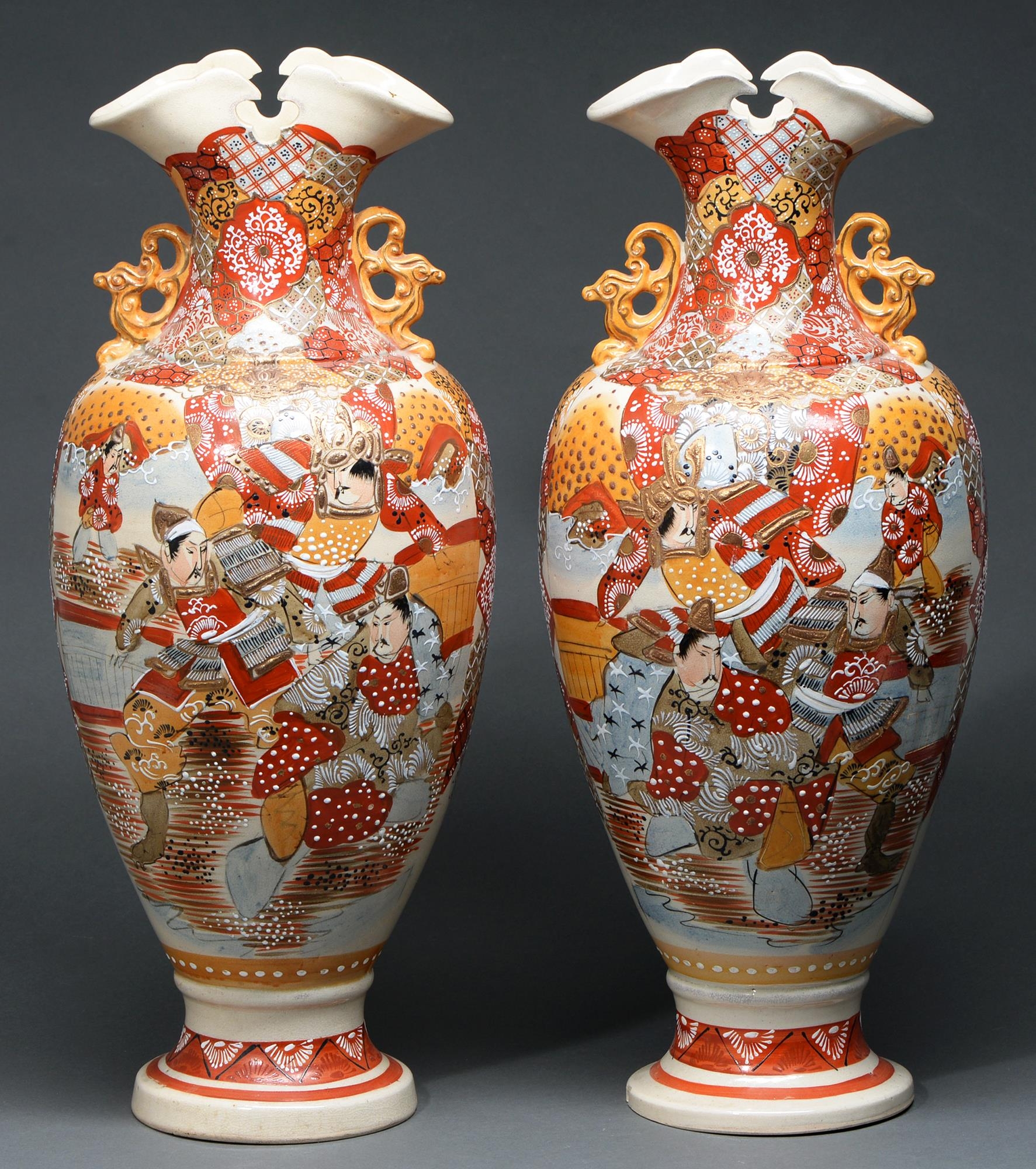 A pair of Japanese Satsuma vases, early 20th c, 69cm h Good condition