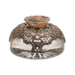 An Edwardian silver mounted domed glass inkwell, 93mm diam, by William Comyns & Sons, London 1901