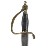 A cavalry trooper's sword, probably 19th c, the slightly curved blade with single fuller, brass hilt