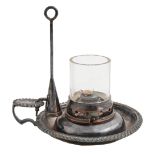 A Victorian EPNS oil chamberstick, with gadrooned rim, extinguisher and glass shade, 12.5cm diam,