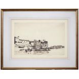 Kenneth Holmes OBE, ARCA (1906-1994) - Harbour Scene; A Riverside Fort, two, etchings with drypoint,