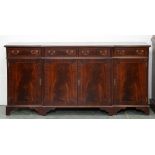 A breakfront mahogany side cabinet,  90cm h ; 45 x 181cm Light scratches