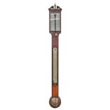 A Victorian figured and fiddle back mahogany and line inlaid stick or cistern barometer, Cary,