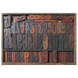 British Letterpress Printing. A case of wood type, (woodletter) first half 20th c, including 'A'