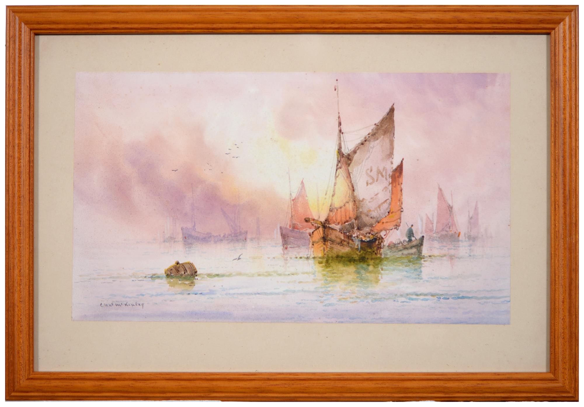 Charles McKinley - Harbour Scenes at Sunrise and Sunset, a pair, both signed, watercolours, 17 x - Image 5 of 6