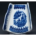 A Caughley blue and white asparagus server, c1779-99, transfer printed with the Fisherman pattern,