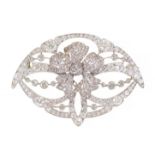 A diamond festoon and flower brooch, second quarter 20th c, of arched shape, in platinum, 50mm, 15.