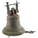 An 18th c English cast iron bell, dated 1740, 29cm h Lacks clapper, chipped around mouth, part of