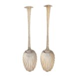 A pair of Victorian silver tablespoons, Onslow pattern with feather edge and shell bowl, by W R