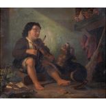 English School, 19th c - The Boy's Discordant Tune, an itinerant musician provokes a dog and a hen-