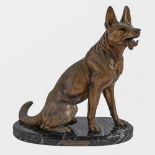 A French spelter gilt sculpture of a police dog,  cast from a model by L Palmer, early 20th c, on