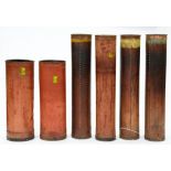 Six vintage metal mounted Lancashire Mills tubes for the storage of bolts of material, 89 and