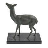 An Art Deco bronzed spelter sculpture of a fawn, c1930, on polished noir belge base, 27cm h Good