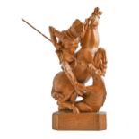 A walnut sculpture of St George,  20th c, 51cm h Spear repaired, otherwise good condition
