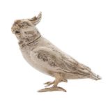 A Victorian silver crested cockatoo novelty pepperette, the head forming the cover, 75mm h, by James