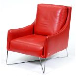 A chromium plated tubular metal and scarlet vinyl armchair, seat height 39cm Good second-hand