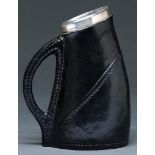 A Doulton silver mounted leather ware black jack, early 20th c, 19.5cm h, impressed marks, marked on