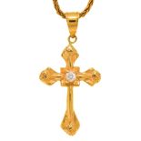 A 22ct gold cross, set with a white sapphire, 26mm h and a gold chain marked 916, 9.1g Good