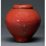 Studio Pottery. Peter Sparrey - Jar and cover, stoneware with flambe glaze, 18cm h, potter's seal