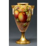 A Royal Worcester vase, 1940, painted by T Townsend, signed, with apples and grapes before a mossy