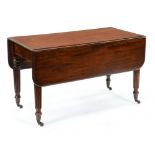 A Victorian mahogany drop leaf table, on reeded tapering turned legs and pottery castors, 72cm h;