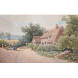 Alfred Edward Bowers (Exhb. 1880-1893) - Cottages on a Surrey Lane, signed, watercolour, 27.5 x 45cm