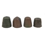 Four European brass thimbles, 15th-17th c, 21mm h and smaller Minor dents but in acceptable/good