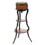 A French kingwood, marquetry and ebonised jardiniere, late 19th c,  with giltmetal mounts, the round