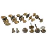 Door Furniture. Four pairs of Edwardian neo classical style oval brass door knobs and square plates,