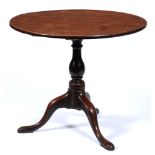A George III mahogany tripod table, with baluster pillar, 70cm h; 80cm diam Some structural