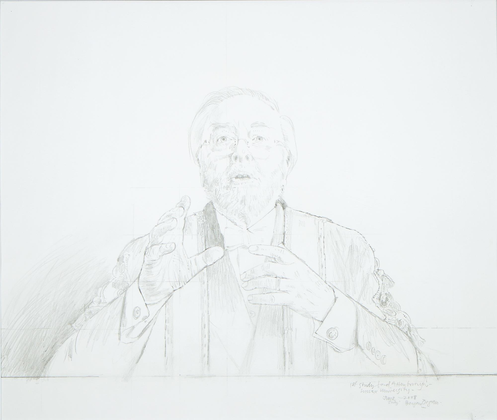 Bryan Organ (1935 - ) – Portrait of Lord Attenborough, signed, dated June July 2008 and inscribed