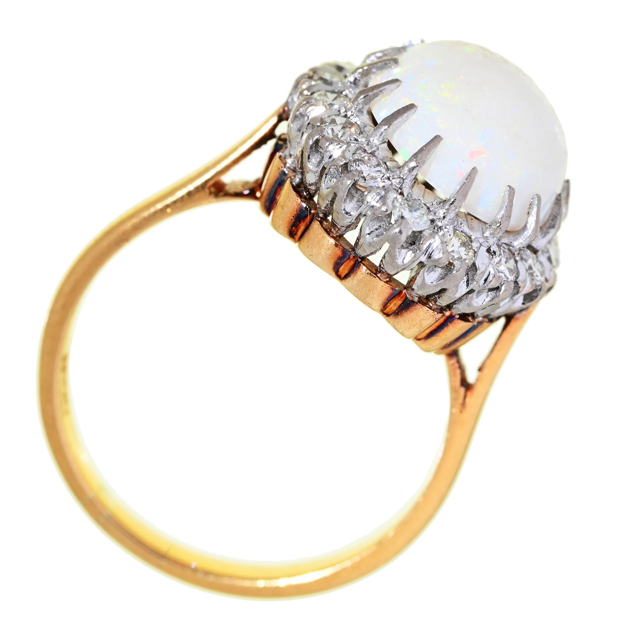 An opal and diamond cluster ring, in gold marked 18ct, 6.4g, size N Good condition - Image 2 of 2