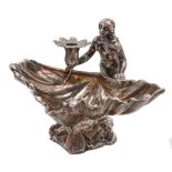 A Victorian cast silver figural mermaid-and-shell taperstick,  with flower shaped nozzle, 85mm h, by